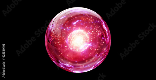 Red Glass bubbles, crystal, glowing core, liquid sphere, skincare essence ball, liquid oil foam, cells, science, moisture, face lifting, anti-aging, luxury, energy, drop of oil, beauty and cosmetic
