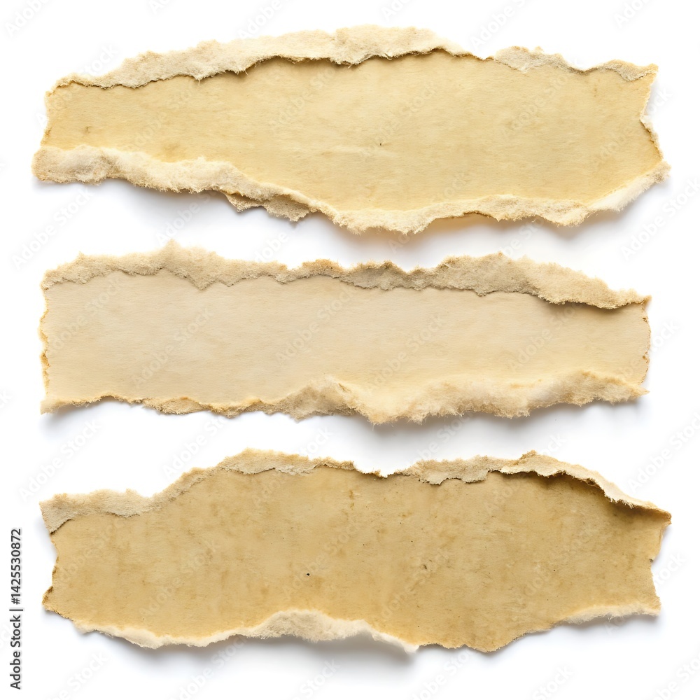 Ripped torn paper edges isolated on white background Ripped torn paper edges isolated on white background