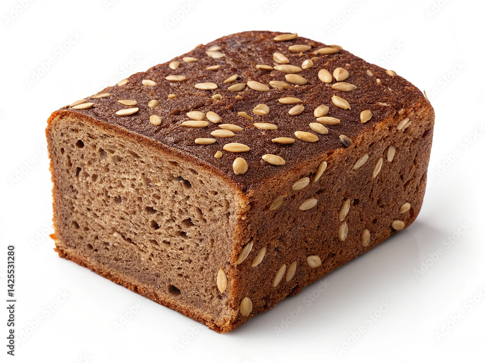 Square slice of dark brown bread with seeds isolated on transparent background Square slice of dark brown bread with seeds isolated on transparent background