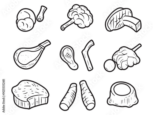 Elegant Line Drawing of Fresh Lamb Chops Ready to Cook