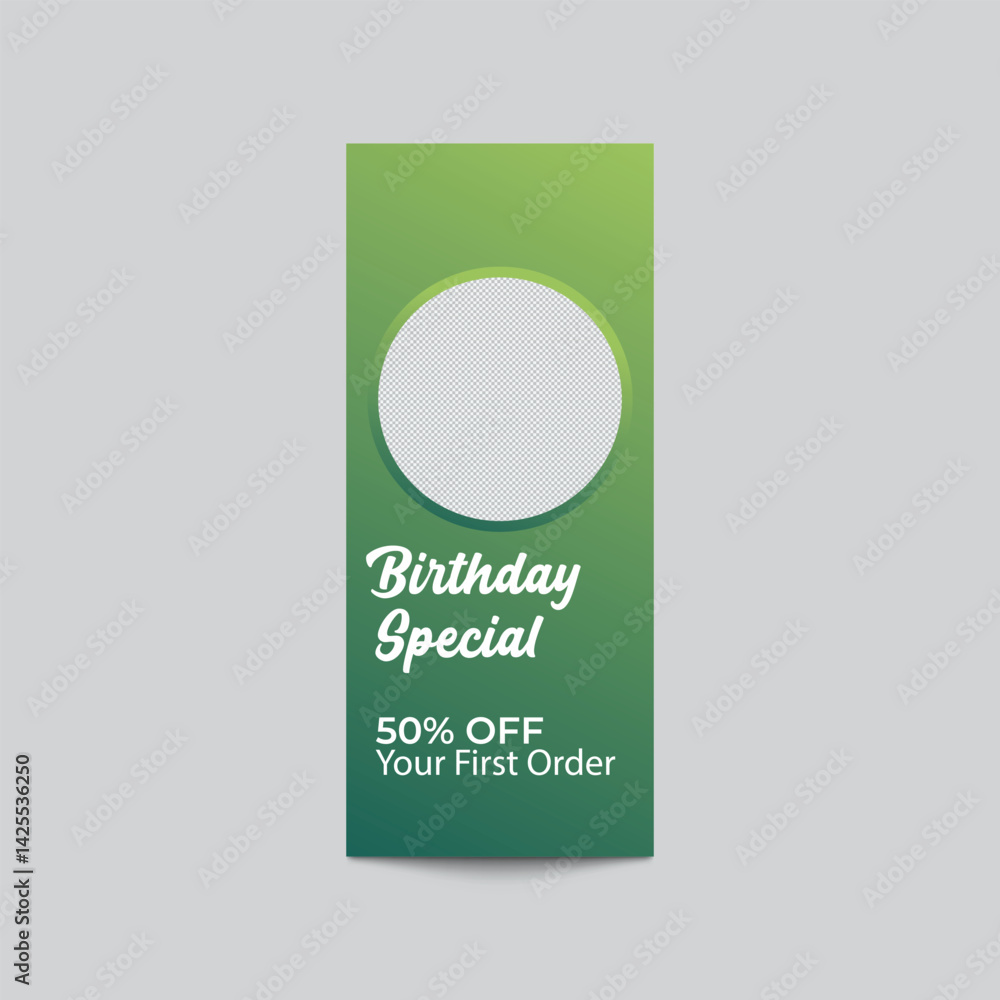 Birthday Special Offer Design Template With Green Color And Photo Placeholder