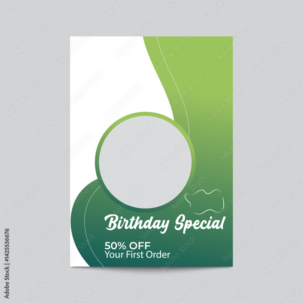Birthday Special Promotion Template With Green Gradient Background And Photo Placeholder