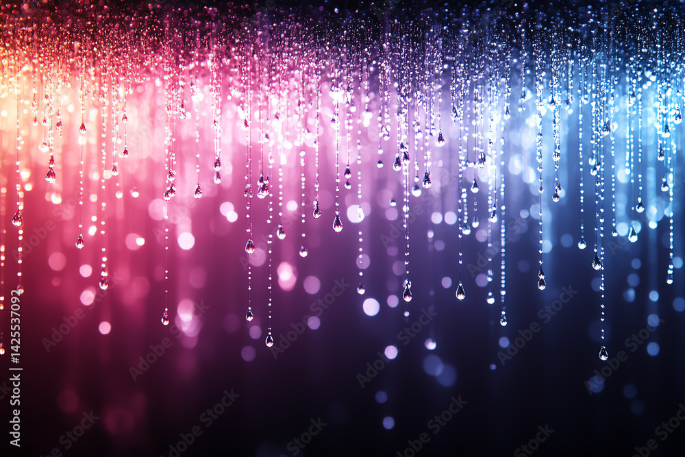 Fototapeta premium Beautiful droplets of water suspended in colorful hues, creating a mesmerizing visual display that enhances any atmospheric setting.