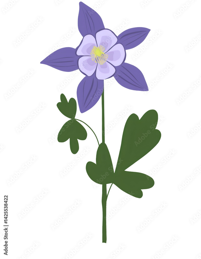 Simple flat illustration of a purple columbine flower blooming, isolated on a transparent background Simple flat illustration of a purple columbine flower blooming, isolated on a transparent background