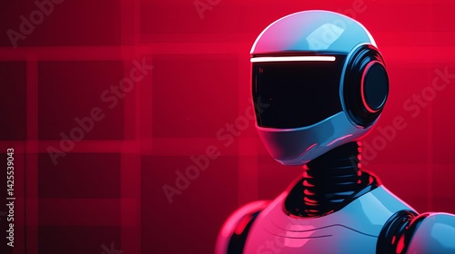 Futuristic robot silhouette against a bold red background emphasizing its unique design and modern aesthetic appeal