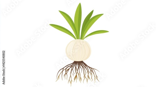 Bulbous plant with roots