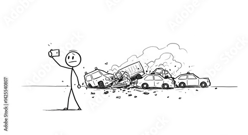 Stick Figure Selfies at a Car Crash