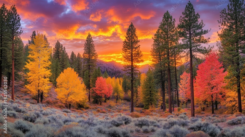 Fototapeta premium Autumnal Sunset in the Majestic Sierra Nevada Mountains
