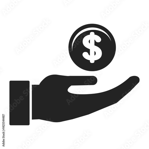 Isolated illustration silhouette hand holding coin for businnes icon