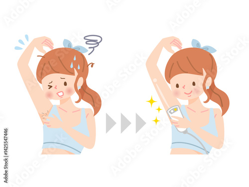 自分で脇毛を脱毛する若い女性