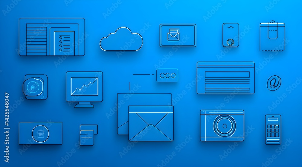 B2B Digital Interface with Icons on Blue Background. B2B Digital Interface with Icons on Blue Background.