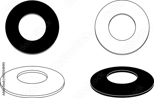 Plain washer or flat washer icon set