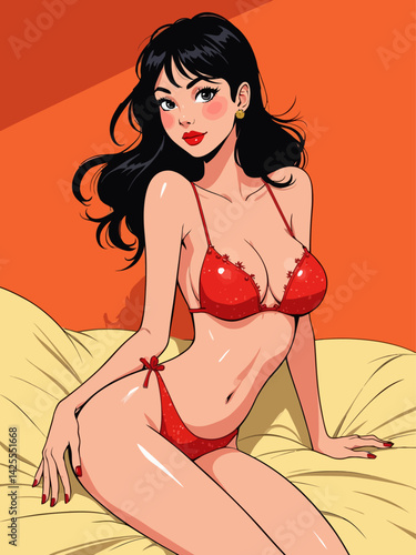  girl in red asian illustration 