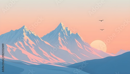 Sunset over the majestic, snow-capped peaks of the Himalayas, a breathtaking view of nature's beauty