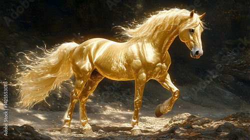 Majestic palomino horse dramatic pose golden coat