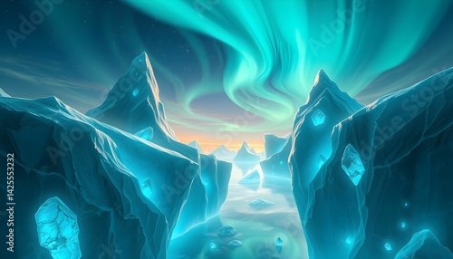 Enchanted Glacial Peaks Under the Aurora Borealis