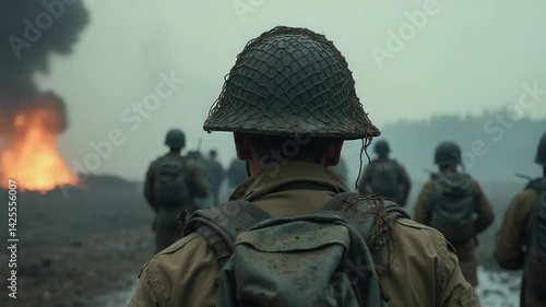 Wallpaper Mural Soldiers in Battlefield with Smoke and Fire Torontodigital.ca