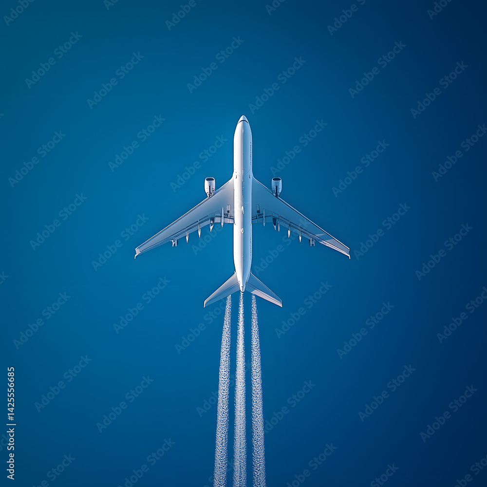 Fototapeta premium A cargo plane generating contrails in the clear blue sky