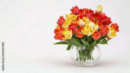 Wallpaper Mural Vibrant bouquet of orange and yellow tulips arranged in a glass vase on a simple background for decoration Torontodigital.ca