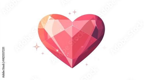 A stylized, multifaceted,  pink heart gem