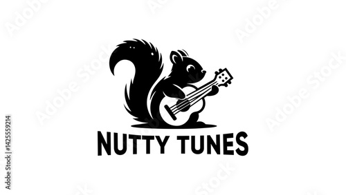 TUNES LOGO, LOGO, MINIMAL  LOGO, GUITAR LOGO, SQUIRRL LOGO, MUSIC LOGO, QSQUIRRL GUITAR LOGO, CREATIVE LOGO, BLACK AND WHITE LOGO, SILLHOUTES, ANIMAL LOGO 