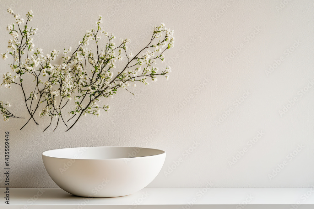 A serene minimalist floral arrangement with a white bowl, evoking a sense of calm and elegance. A serene minimalist floral arrangement with a white bowl, evoking a sense of calm and elegance.