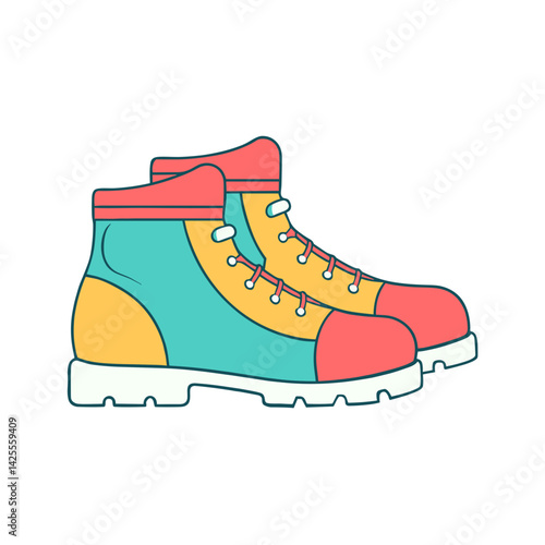 Colorful hiking boots on white background