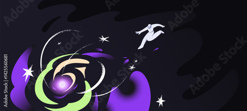 Human in cosmos with stars, fantasy, dream. Destiny, psychology mental concep...