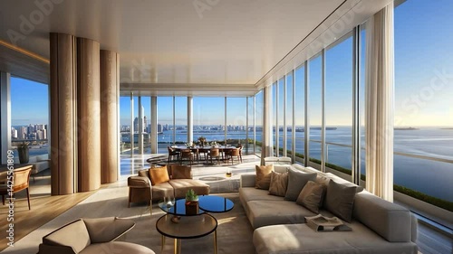 Miami penthouse living room with ocean view