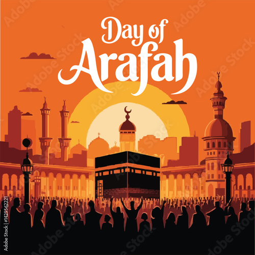 Arafat Day in calligraphy mean (The day of Arafah) with mount Arafat - Islamic charity designs	