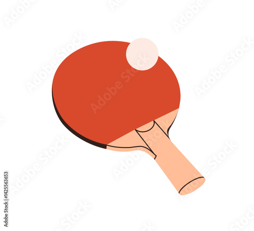 Racket and ball for table tennis. Ping pong paddle, sports accessory, equipment for indoor game. Pingpong racquet, athletic objects. Flat vector illustration isolated on white background