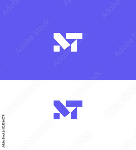 Fotografie Abstract Geometric MT Logo Design Purple, White, Minimalist