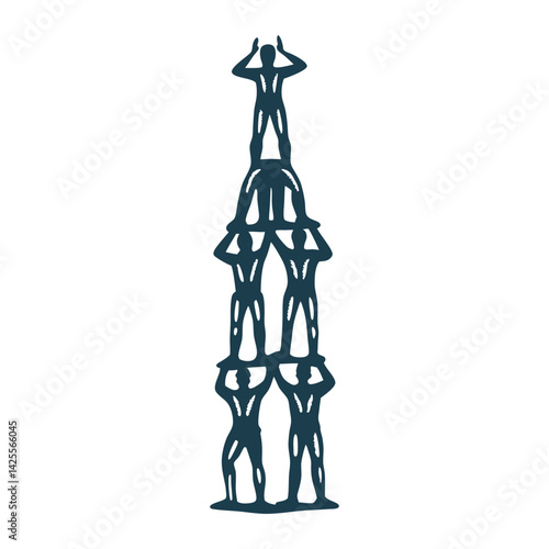 La Mercè Barcelona Casteller Human Tower Vector - La Mercè (Barcelona) Casteller (human tower) in stacked figures of a single warm brown