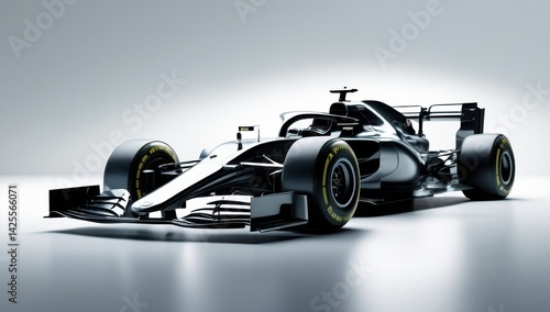 Sleek Black Formula 1 Race Car on White Background