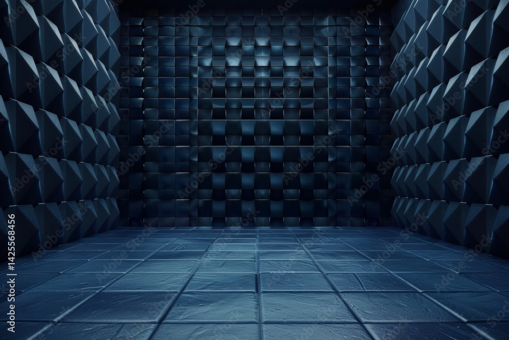Fototapeta premium Abstract Blue Room with Geometric Wall