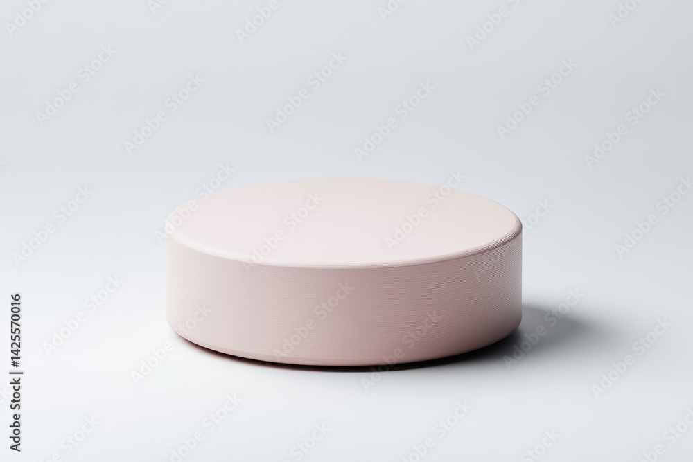 Empty, round, light pink pedestal on a plain white background Empty, round, light pink pedestal on a plain white background