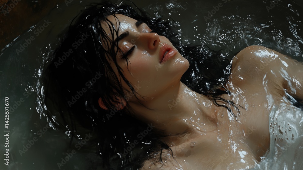 Fototapeta premium Woman submerged in water with peaceful expression