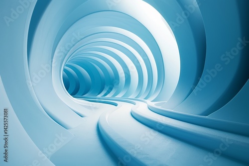 Abstract Blue Tunnel with Winding Path