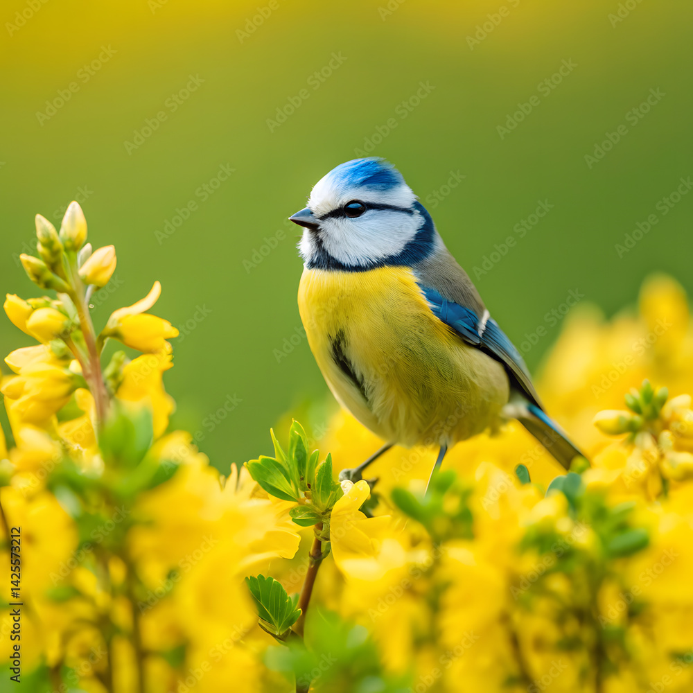 Obraz premium blue tit on branch, beautiful birds 