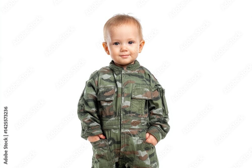 Adorable Toddler in Camo Jumpsuit: A Sweet and Innocent Portrait Adorable Toddler in Camo Jumpsuit: A Sweet and Innocent Portrait