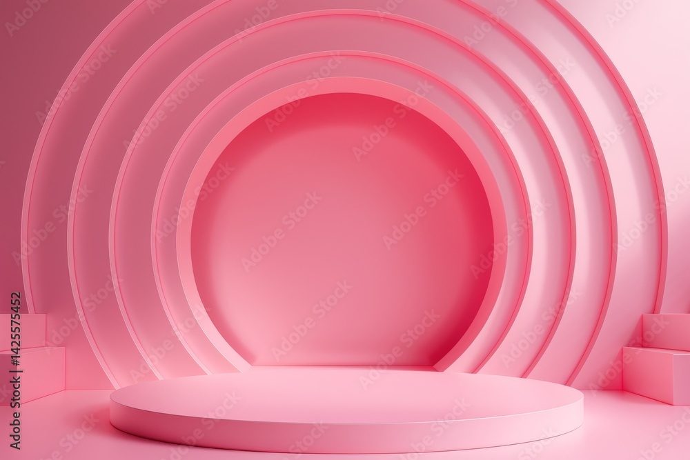 Fototapeta premium Abstract Pink Geometric Background with Circular Shapes and a Platform