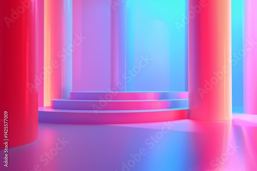 Abstract Neon Stage with Pink and Blue Lighting