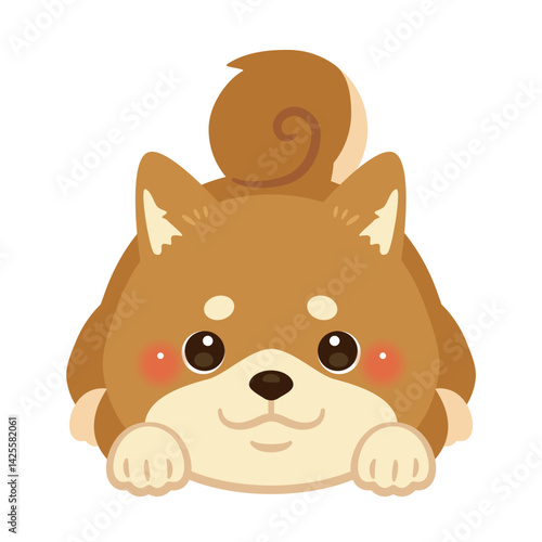 伏せをして待つ柴犬のイラスト