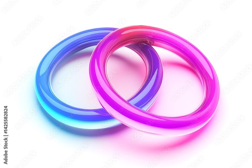 3D Interlocking Neon Rings with Subtle Glowing Connections 3D Interlocking Neon Rings with Subtle Glowing Connections