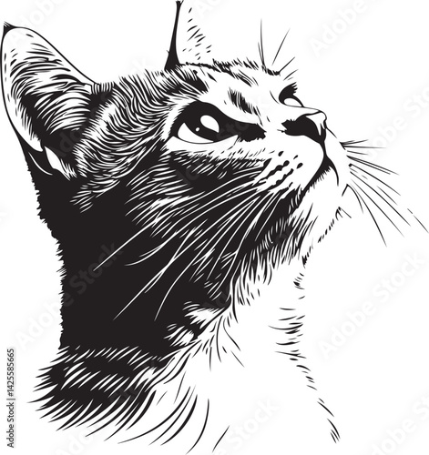 Playful Cat Laughing Drawing – Simple Two-Tone Art