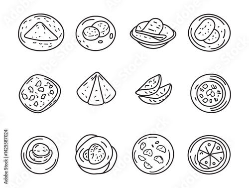 Paratha Delicious Indian Flatbread Hand-drawn Line Art Vector Design
