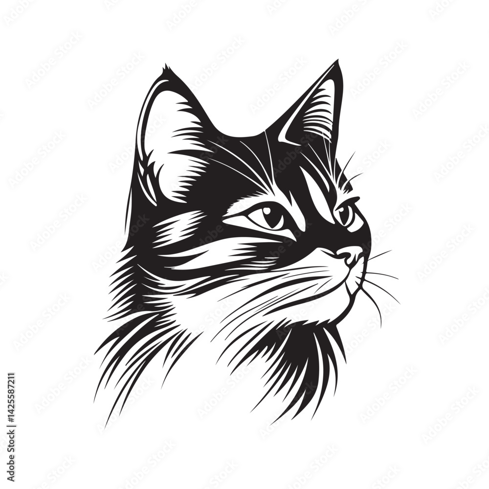 Obraz premium Black and White Smiling Cat Face – Simple Design