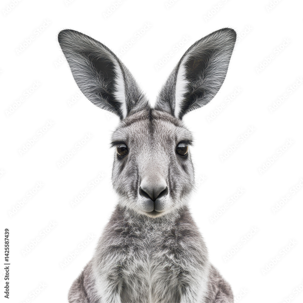 Fototapeta premium Kangaroo with large ears faces the camera against a plain backdrop, showcasing its unique features and expression in a serene setting