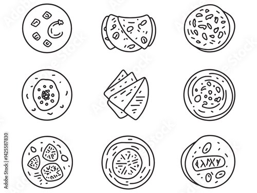 Paratha Vector Line Drawing of Indian Flatbread Food