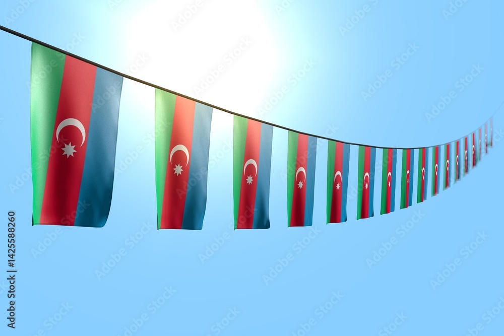 custom made wallpaper toronto digitalbeautiful many Azerbaijan flags or banners hangs diagonal on rope on blue sky background with selective focus - any feast flag 3d illustration..